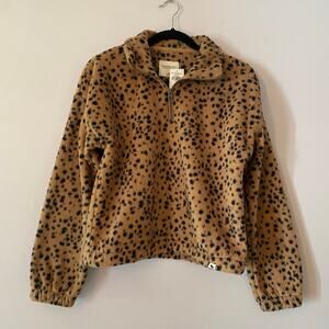 NWT Abercrombie & Fitch Brown Black Cheetah Print Quarter Zip Pullover Women XS